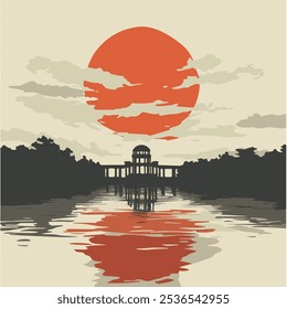 Ilustración vectorial del Parque Memorial de la Paz de Hiroshima, símbolo de paz y recuerdo