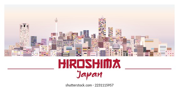 Hiroshima skyline in bright color palette vector illustration