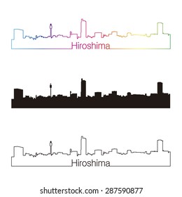 Hiroshima skyline linear style with rainbow in editable vector file