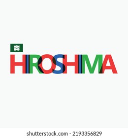Hiroshima vector overlapping letters RGB typography with flag. Japan's city logotype decoration.