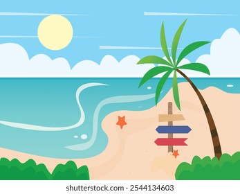 his beach vector evokes a sense of leisure and escape, making it ideal for themes related to vacations, tropical destinations, or coastal living. The design is perfect for use in marketing materials.