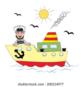 CaptainÂ in his cap on the bow.