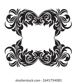 his elegant black and white floral design is ideal for decorative borders, logos, or vintage-inspired graphic designs, featuring intricate detailing and curved leaves