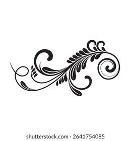 his elegant black and white floral design is ideal for decorative borders, logos, or vintage-inspired graphic designs, featuring intricate detailing and curved leaves