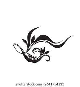 his elegant black and white floral design is ideal for decorative borders, logos, or vintage-inspired graphic designs, featuring intricate detailing and curved leaves