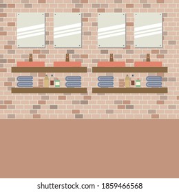 Su Y Su Enrosque Con Espejos Frente A La Ilustración Del Vector De Pared De Ladrillo.