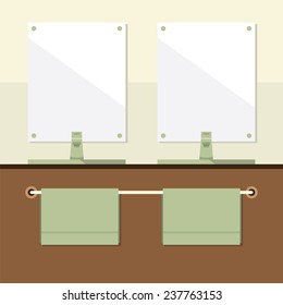 His And Her Sink With Mirrors Vector Illustration