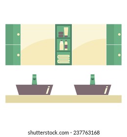 His And Her Sink With Mirrors Vector Illustration