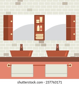 His And Her Sink With Mirrors Vector Illustration