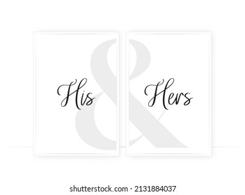 His and hers, vector. Couple wall art design. Minimalist poster design in two pieces