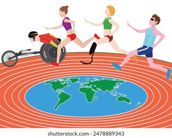 his is an illustration of a person with a disability participating in the universal relay.