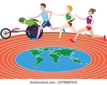 his is an illustration of a person with a disability participating in the universal relay.