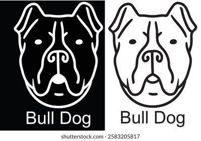 his image shows two stylized line drawings of a bulldog's face, one on a black background and the other on a white background. Both drawings are accompanied by the text "Bull Dog" below the face.