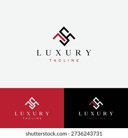 his premium geometric logo features a sophisticated interlocking "S" monogram set within a balanced diamond frame. Presented in classic black, white, and crimson red variations, this versatile vector design exudes authority and high-end style. It is the perfect branding solution for luxury fashion houses, upscale real estate agencies, law firms, or executive consulting brands seeking a bold, architectural identity.
