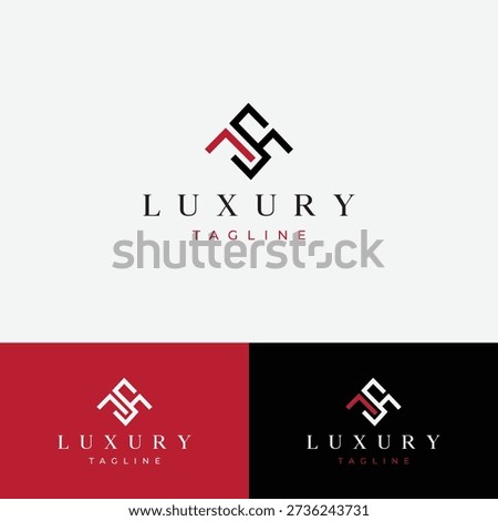 his premium geometric logo features a sophisticated interlocking "S" monogram set within a balanced diamond frame. Presented in classic black, white, and crimson red variations, this versatile vector design exudes authority and high-end style. It is the perfect branding solution for luxury fashion houses, upscale real estate agencies, law firms, or executive consulting brands seeking a bold, architectural identity.