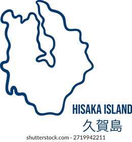 Hisaka Island of Gotō, Japón mapa de Vector simplificado. Uso para el blog de viajes, noticias, artículos, infografías. Traducción del japonés "Hisaka Island"