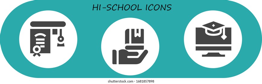 hi-school icon set. 3 filled hi-school icons. Included Education icons