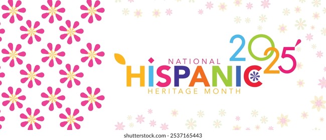 Mes de la herencia hispanoamericana 2025 feliz año nuevo. Vector Web Anuncio, cartel, tarjeta para redes sociales, redes. Saludo con el texto del mes de la herencia hispana nacional, adorno sobre fondo azul.