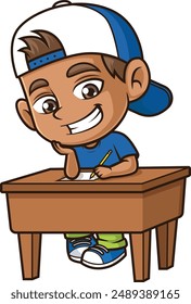 Hispanic boy doing homework vector illustration