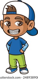 Hispanic boy wearing braces vector illustration