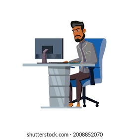 hispanic businessman searching partners on internet cartoon vector. hispanic businessman searching partners on internet character. isolated flat cartoon illustration
