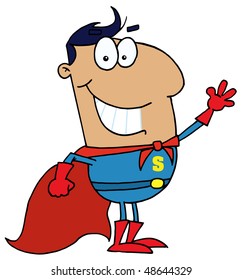 Hispanic Cartoon Super Hero Waving Man