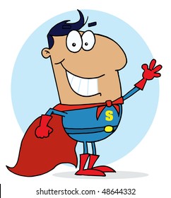 Hispanic Cartoon Super Hero Waving Man,background