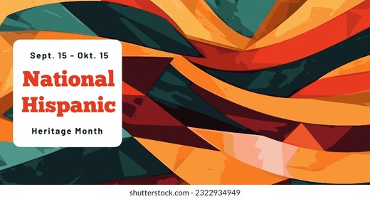 Hispanic colors and latin patterns with text "National Hispanic Heritage Month from September 15 to October 15" banner for Hispanic Heritage month