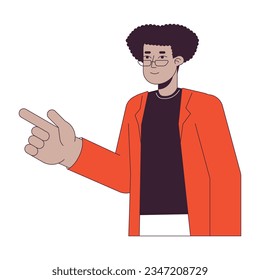 Hispanischer Angestellter mit Finger flache Linie, Farbe Vektorzeichen. Bearbeitbarer Umriss-Halbkörper auf Weiß. Brillen von männlichen Büroangestellten, einfache Cartoon-Spot-Illustration für Web-Grafik-Design
