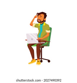 hispanic guy laughing from comments for photo on laptop cartoon vector. hispanic guy laughing from comments for photo on laptop character. isolated flat cartoon illustration