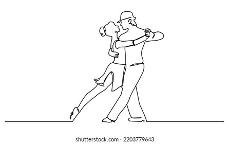 Hispanic Heritage, Couple Dancing Tango In Line Art Style.