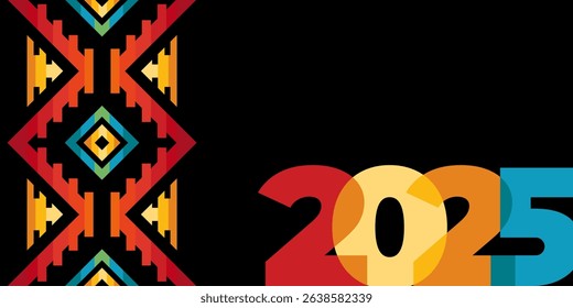 Hispanic heritage month 2025. Vector web banner, poster, card for social media, networks. Greeting with national Hispanic heritage month text, ornament on black background. Logo 2025.