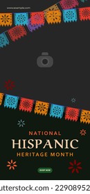 Hispanic heritage month. Abstract flag ornament banner design, colorful style with text, geometry