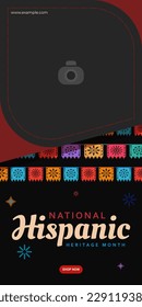 Hispanic heritage month. Abstract flag ornament banner design, colorful style with text, geometry