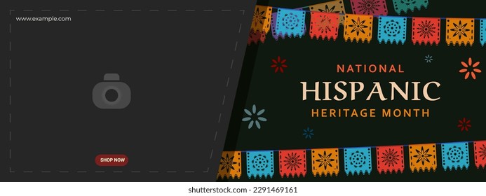 Hispanic heritage month. Abstract flag ornament banner design, colorful style with text, geometry