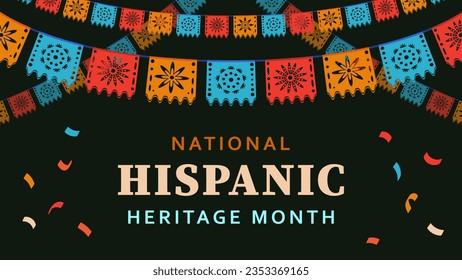 Hispanic heritage month. Abstract flag ornament background design, retro style with text, geometry