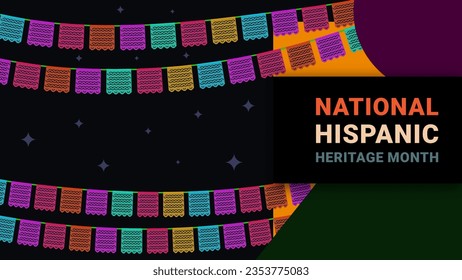 Hispanic heritage month. Abstract flag ornament background design, retro style with text, geometry