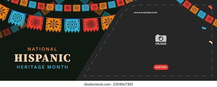 Hispanic heritage month. Abstract flag ornament banner design, retro style with text, geometry