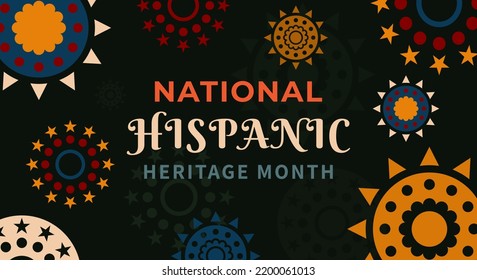 Hispanic heritage month. Abstract floral ornament background design, retro style with text