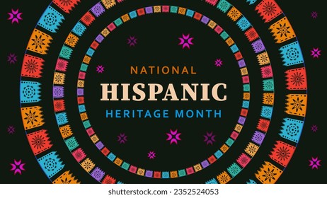 Hispanic heritage month. Abstract floral ornament background design, retro style with text, geometry