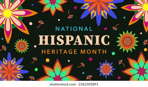 Hispanic heritage month. Abstract floral ornament background design, retro style with text