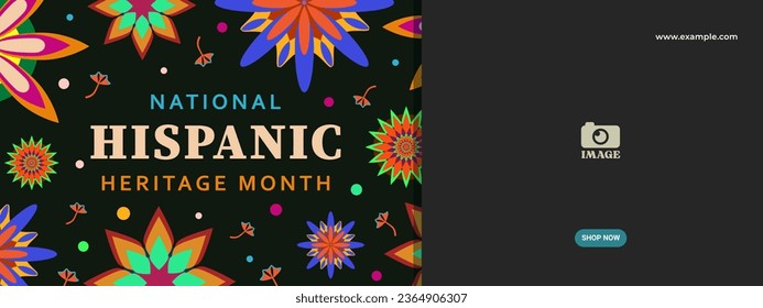 Hispanic heritage month. Abstract floral ornament banner design, retro style with text