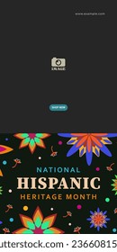 Hispanic heritage month. Abstract floral ornament banner design, retro style with text