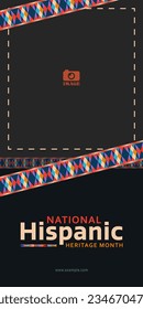 Mes del patrimonio hispano. Diseño de pancarta de adorno de patrones abstractos, estilo colorido con texto, geometría