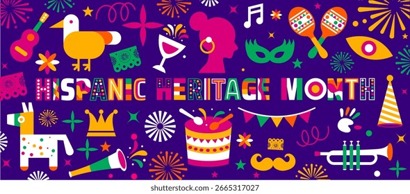 Hispanic Heritage Month background, banner, card or poster design template is observed every year during September, to raise awareness about the mission. Vector illustration.