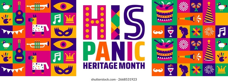 Hispanic Heritage Month Hintergrund, Banner, Karte oder Plakat Design-Vorlage wird jedes Jahr im September beobachtet, um das Bewusstsein für die Mission zu erhöhen. Vektorgrafik.