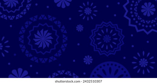 Hispanic heritage month background. Vector banner, poster for social media, networks. Greeting card with copy space. National Hispanic heritage month text, Papel Picado pattern on blue background.