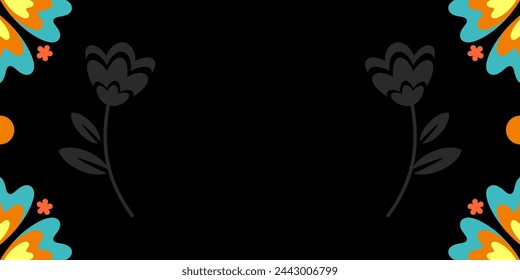Hispanic heritage month background. Vector banner, poster for social media, networks. Greeting card with copy space. Floral pattern on black background.