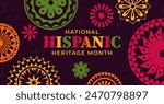 Hispanic heritage month banner with circle ornament vector background. Mexican and spanish ethnic pattern of bright color flowers and geometric shapes. Latino culture festival poster with floral motif
