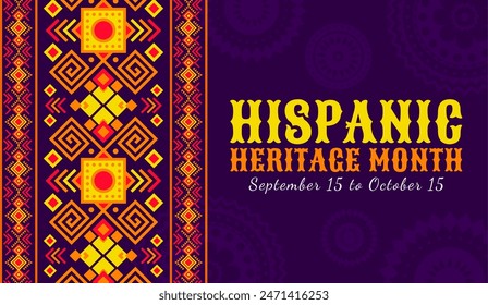 Hispanic heritage month banner with ethnic ornament pattern for Latin America holiday, vector background. Hispanic Americans ethnic tradition heritage of handicraft art and folk culture festival